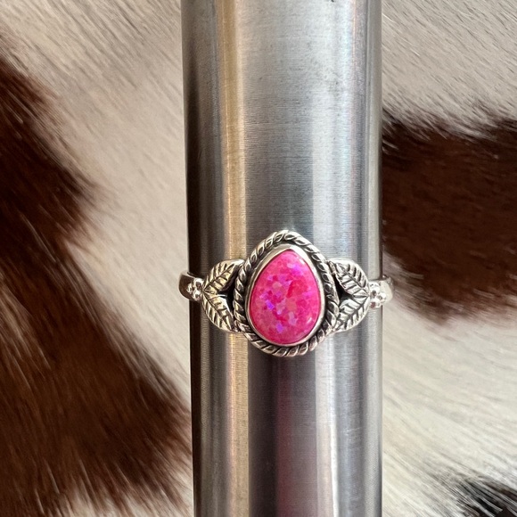 ❤️ Hot Pink Aurora Opal Teardrop Shape Southwestern Artisan Ring  Size 8.75 - Picture 10 of 14